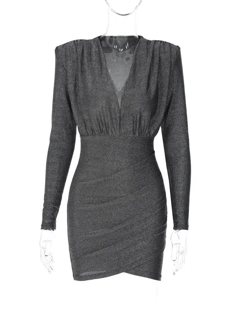 Mini Glitter Dress with V-Neck - Maia