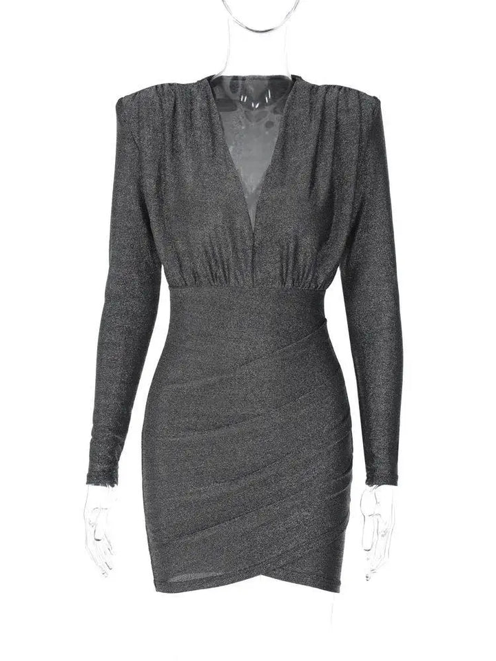 Mini Glitter Dress with V-Neck - Maia