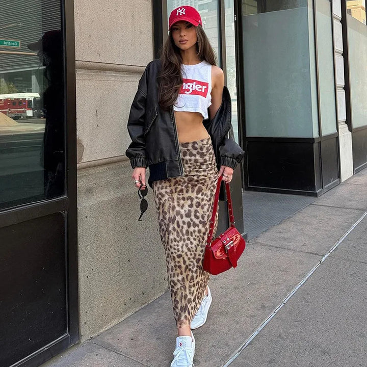 Leopard Print Chiffon Maxi Skirt - Ritz