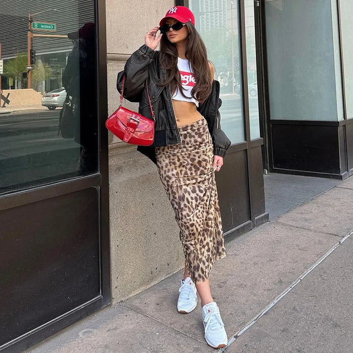 Leopard Print Chiffon Maxi Skirt - Ritz