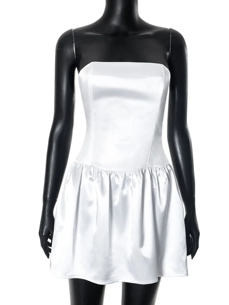 Strapless Satin Mini Dress with Back Ties - Millie