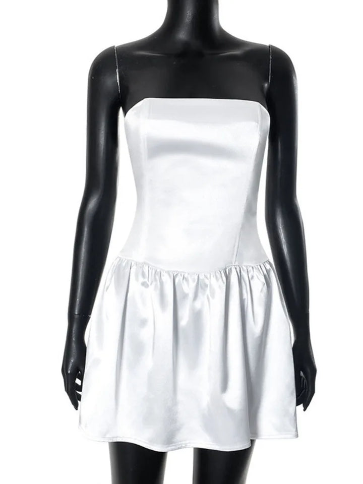 Strapless Satin Mini Dress with Back Ties - Millie
