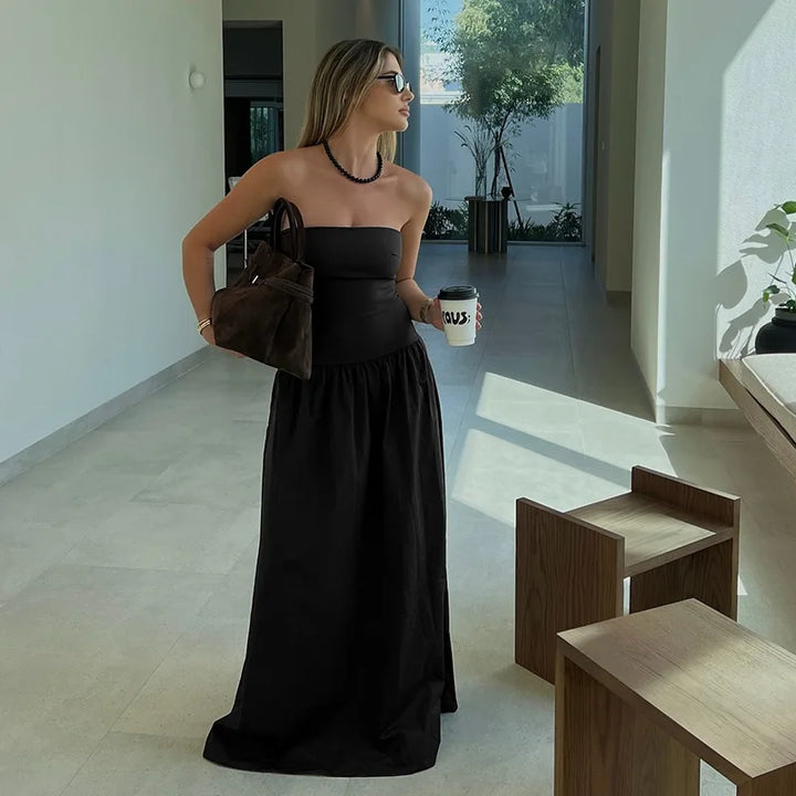 Strapless Maxi Dress with Pockets and A-Line Cut - Indy