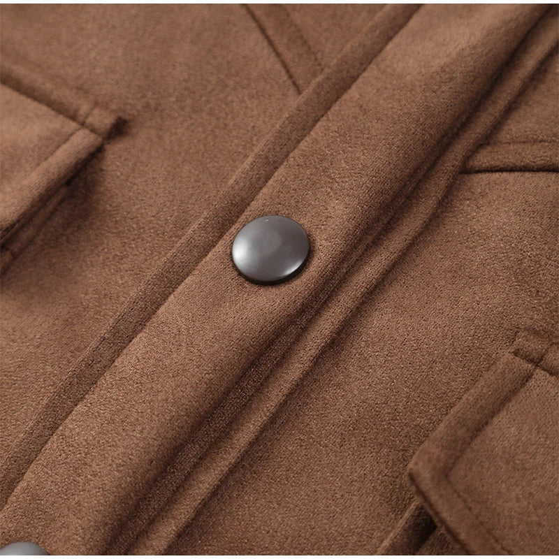 Suede Jacket with Fringe Design - Brown