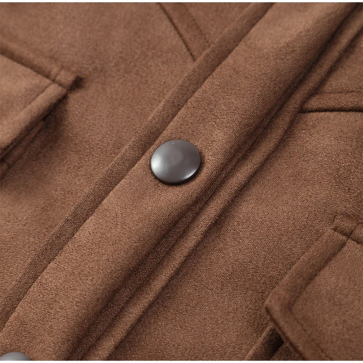 Suede Jacket with Fringe Design - Brown