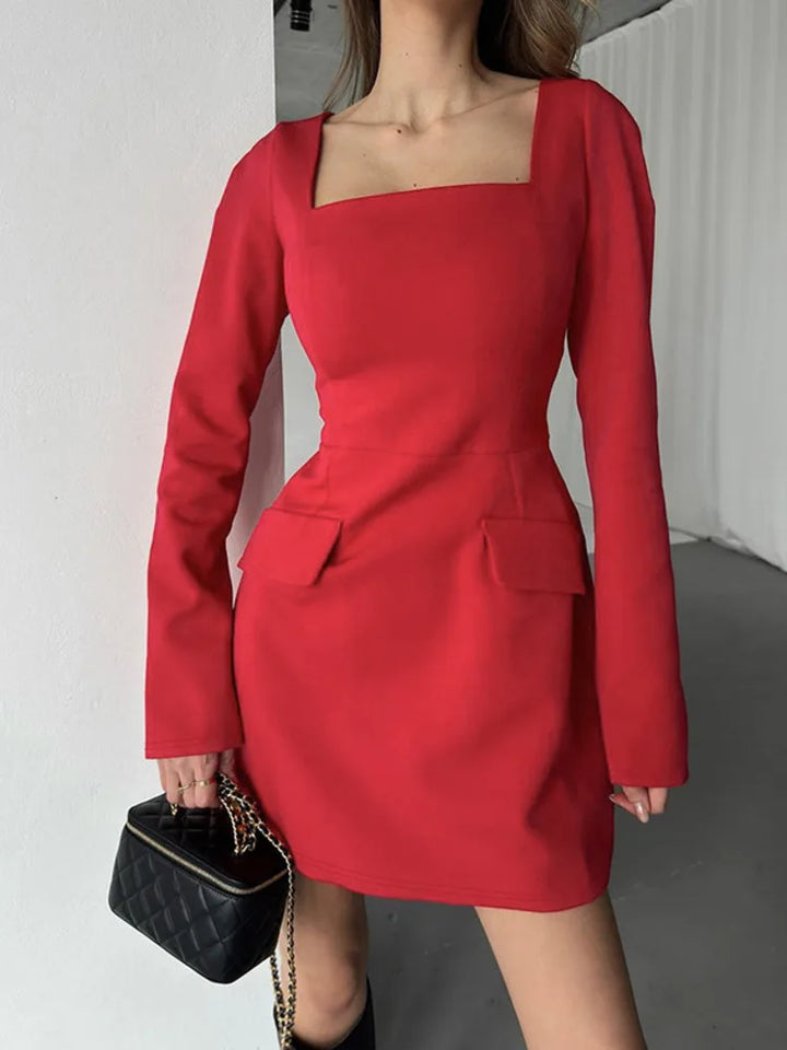 Tailored A-line mini dress with back tie waist and pocket detail - Yar