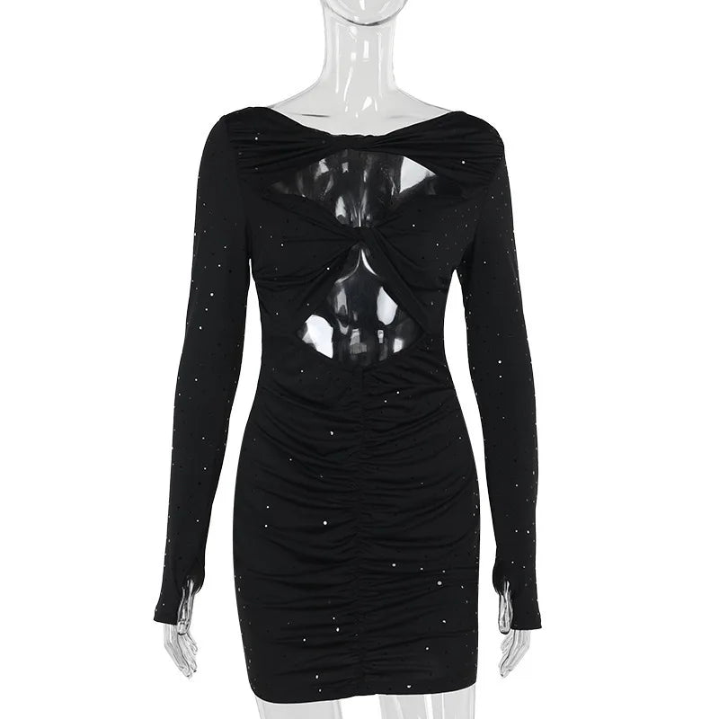 Ruching Mini Dress with Glitter Dot Decoration and Cutouts - Alexa