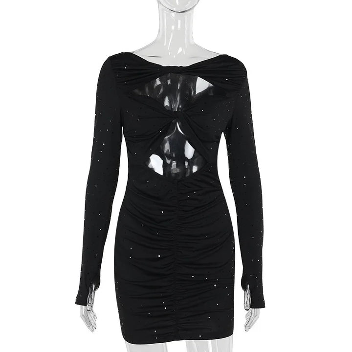 Ruching Mini Dress with Glitter Dot Decoration and Cutouts - Alexa