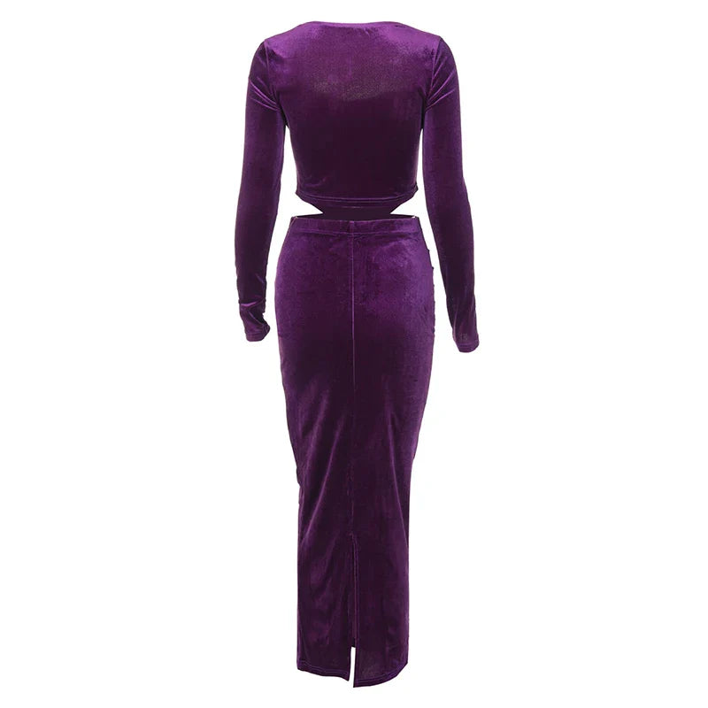 Velvet Two-Piece Set with Fitted Maxi Skirt and Top - Miranda