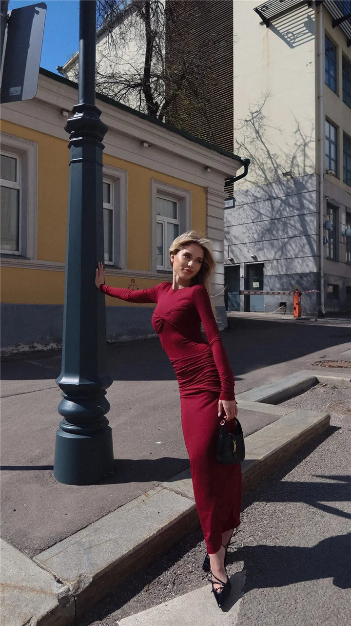 Fitted Maxi Dress with Ruching Design - Lin