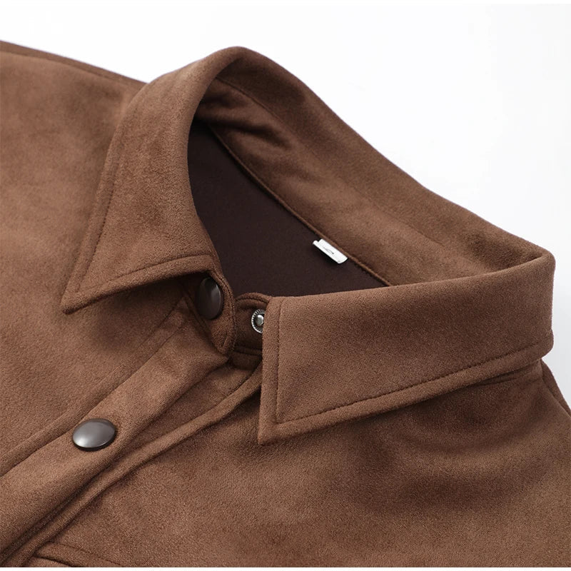 Suede Jacket with Fringe Design - Brown
