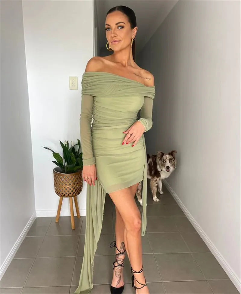 Chiffon mini dress with off-shoulder tie design - CAMI