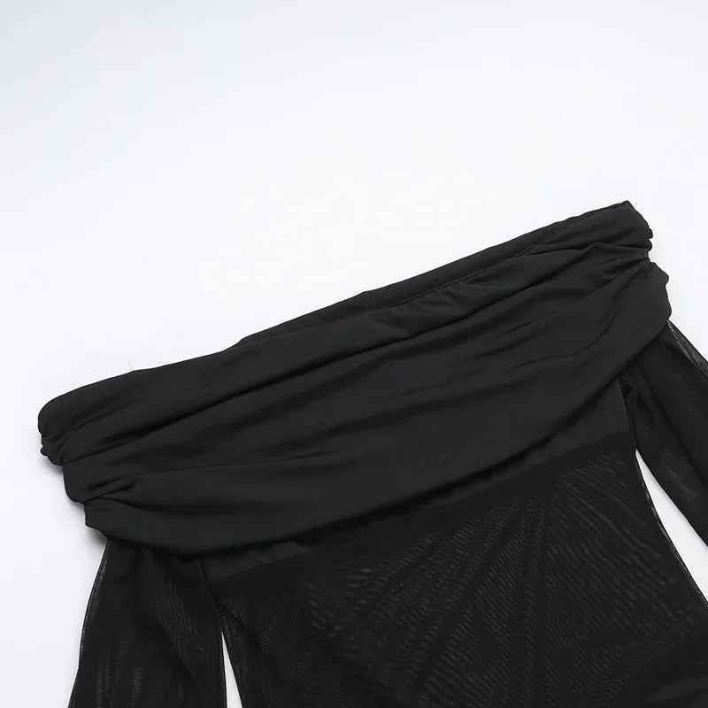 Shaping fabric jumpsuit with mesh design and off-shoulder pedal pants - Maya Lee