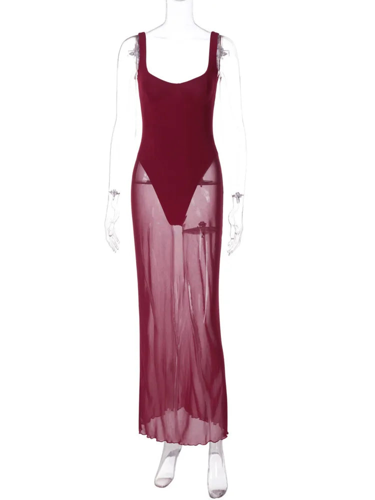 Maxi dress with bodysuit and chiffon design - Kai