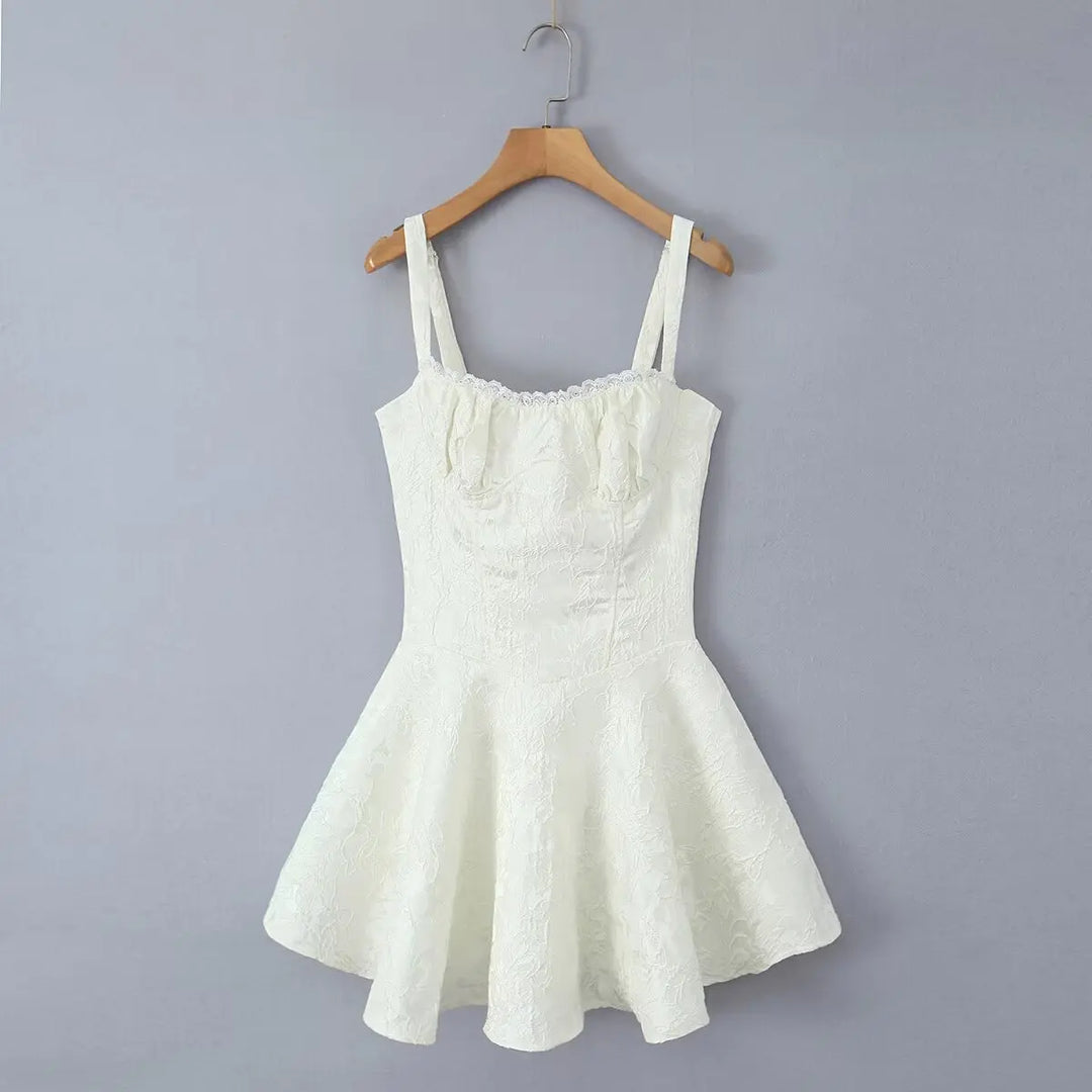 Mini Dress with Floral Embroidery and Lace Detail - Blanca