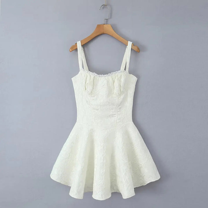 Mini Dress with Floral Embroidery and Lace Detail - Blanca