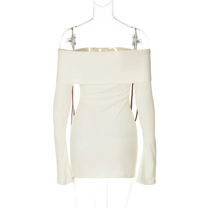 Knitted mini dress with off-shoulder and bow ribbon decoration - Yanga