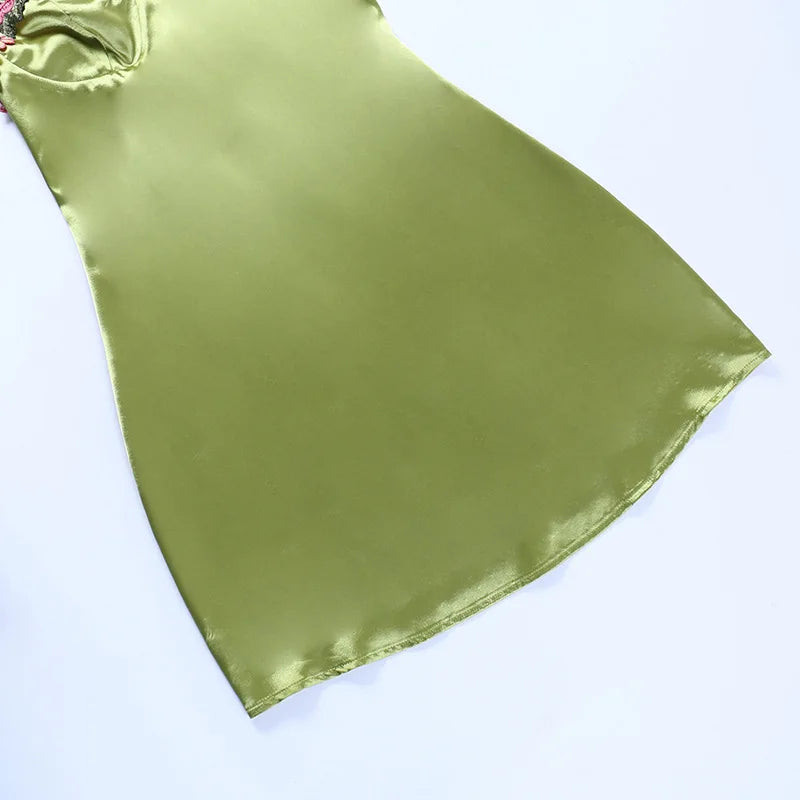 Satin Mini Dress with Floral Decoration - Sarin
