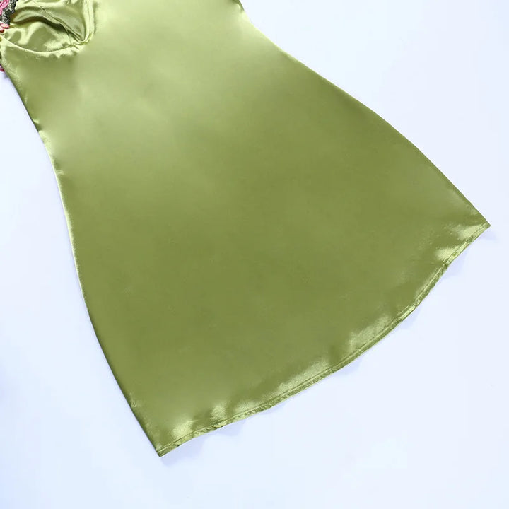 Satin Mini Dress with Floral Decoration - Sarin