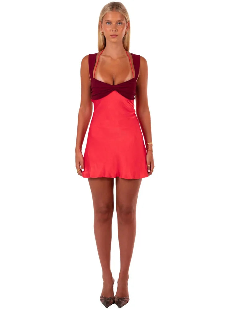 Mini Satin Dress with Open Back Ties - Liela