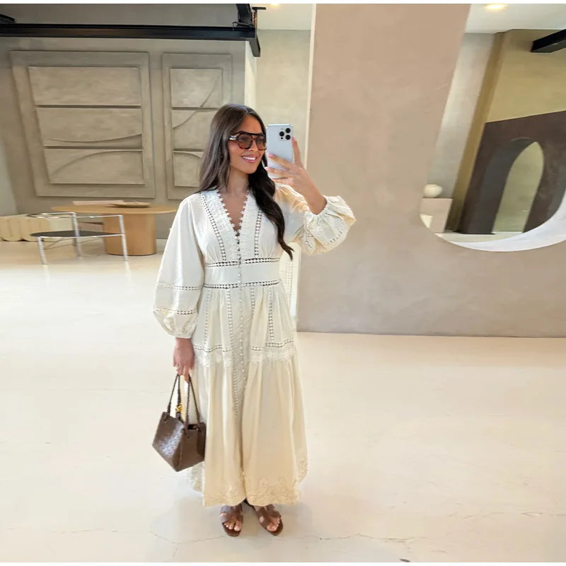 Maxi dress with ruffles and button decoration - Raya
