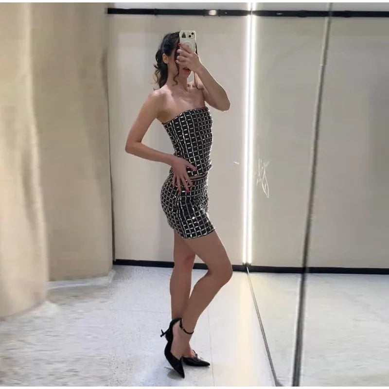 Strapless top / mini skirt / maxi dress / maxi dress with sparkling sequins design