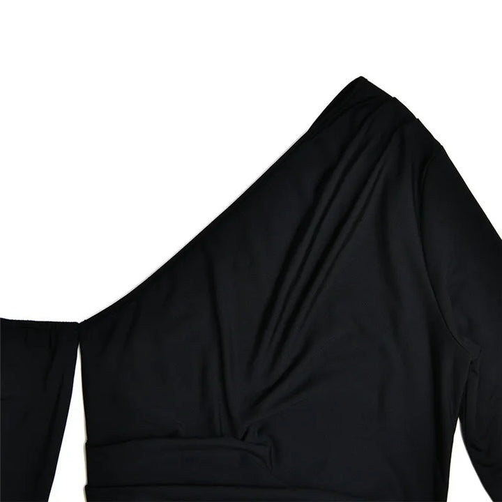 Ruffled maxi dress with shoulder slit and off-shoulder design - Melania