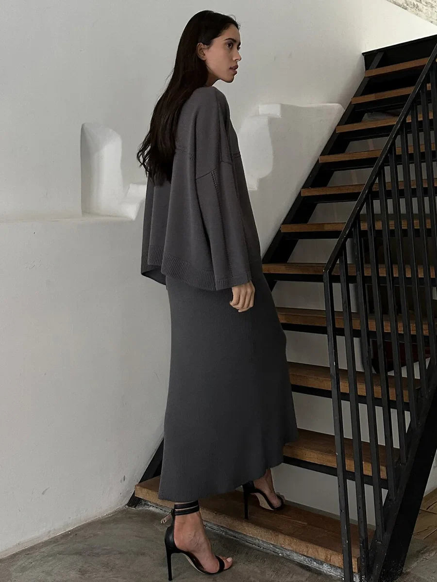 Loose two-piece knitted set maxi skirt and top - Shilav