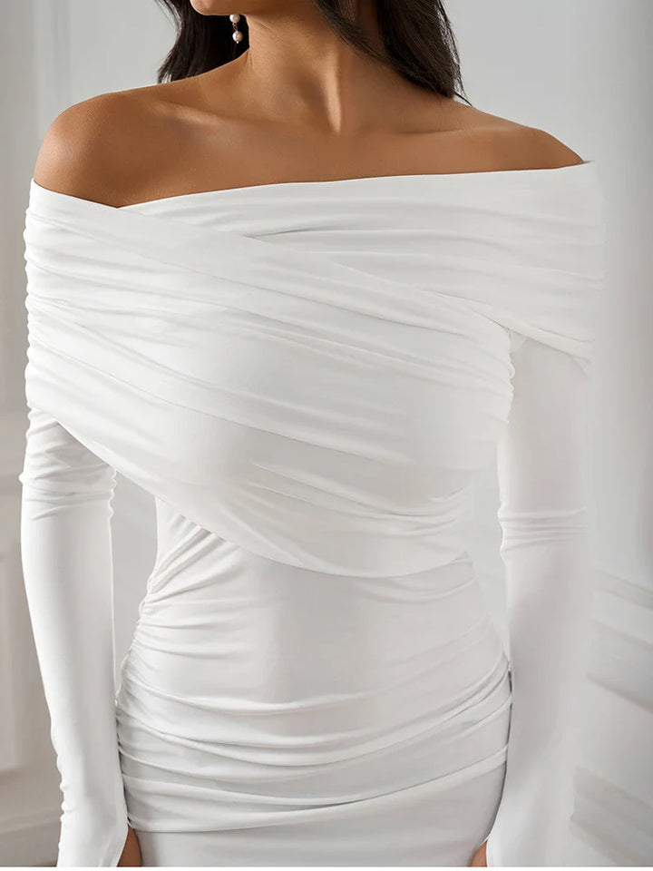 Maxi Dress with Ruching and One-Shoulder Design - Sharala