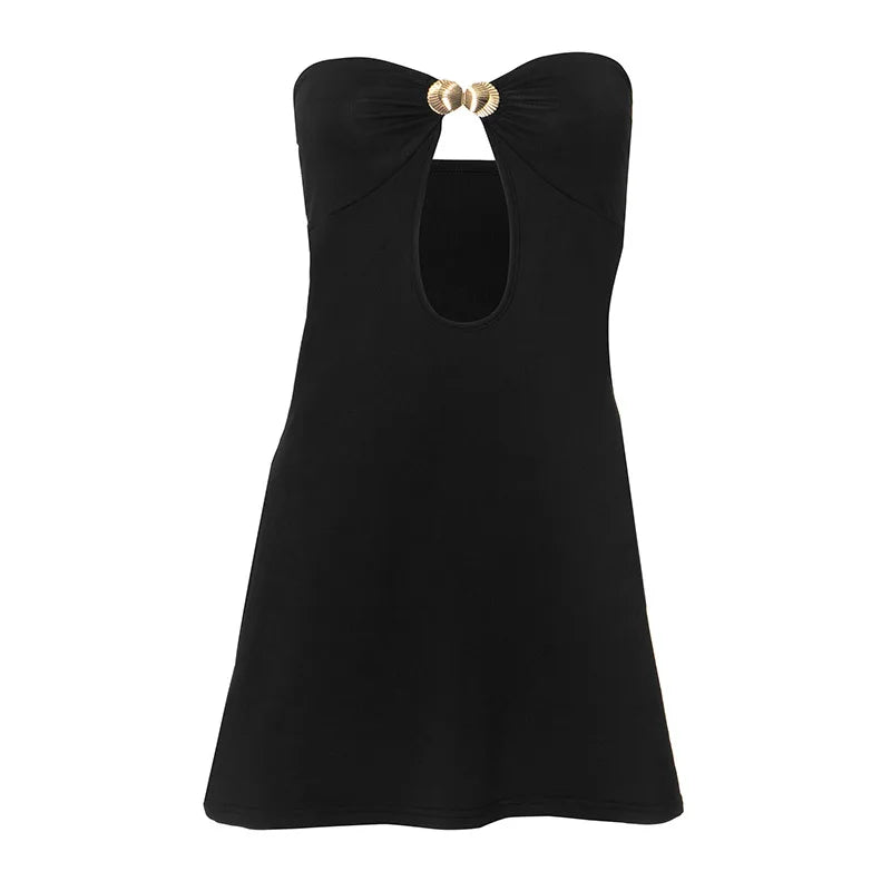 Strapless Mini Dress with Gold Shell Decoration - Shonit