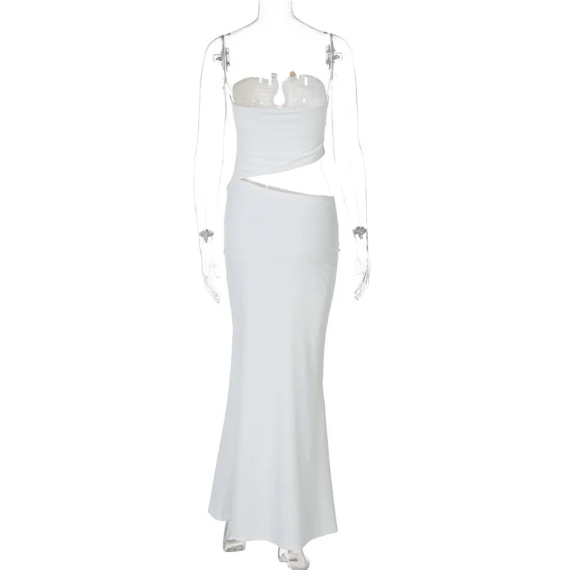 Maxi strapless dress with cut style and buckle detail - Tai