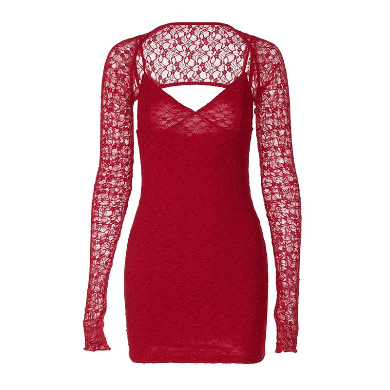 Lace mini dress with matching cap sleeve decoration - Eliraz