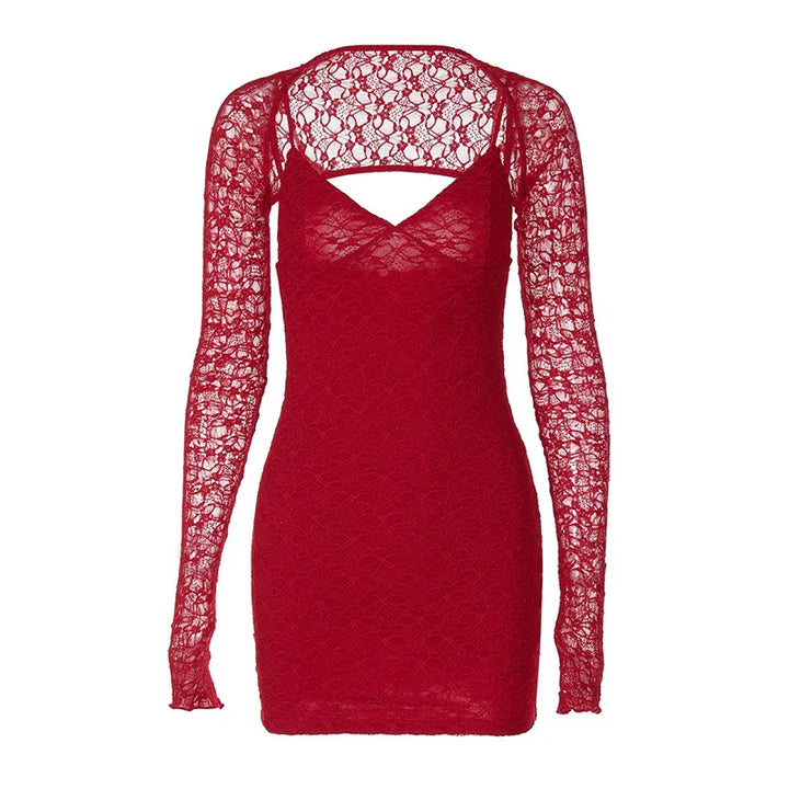 Lace mini dress with matching cap sleeve decoration - Eliraz