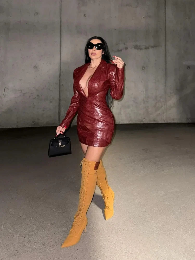Faux Leather Mini Dress with Studded Design - Genevieve