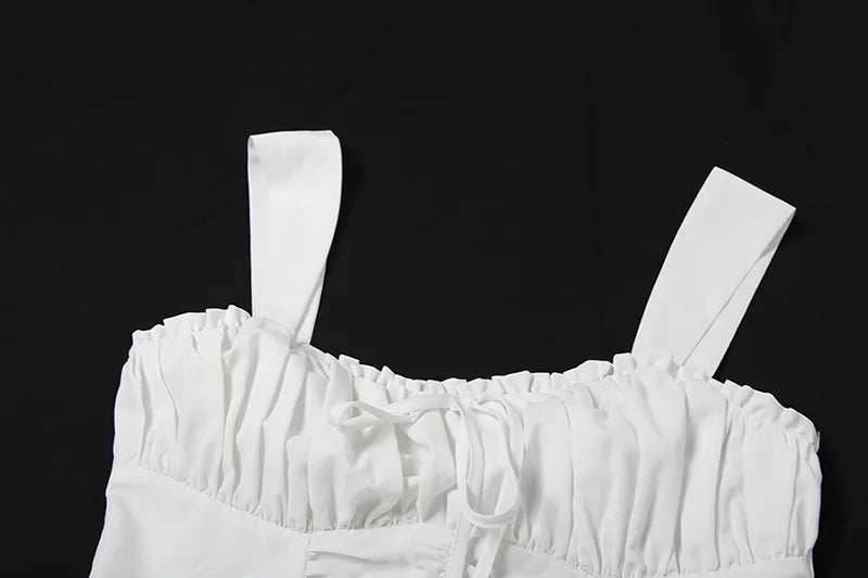 White mini dress in A-line cut with rustic design - AYLIN