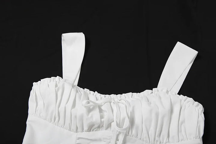White mini dress in A-line cut with rustic design - AYLIN