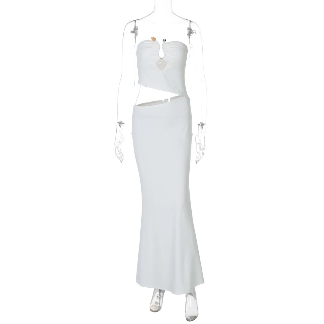 Maxi strapless dress with cut style and buckle detail - Tai