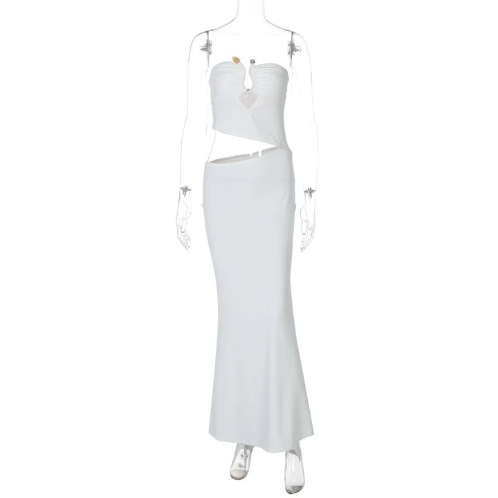 Maxi strapless dress with cut style and buckle detail - Tai