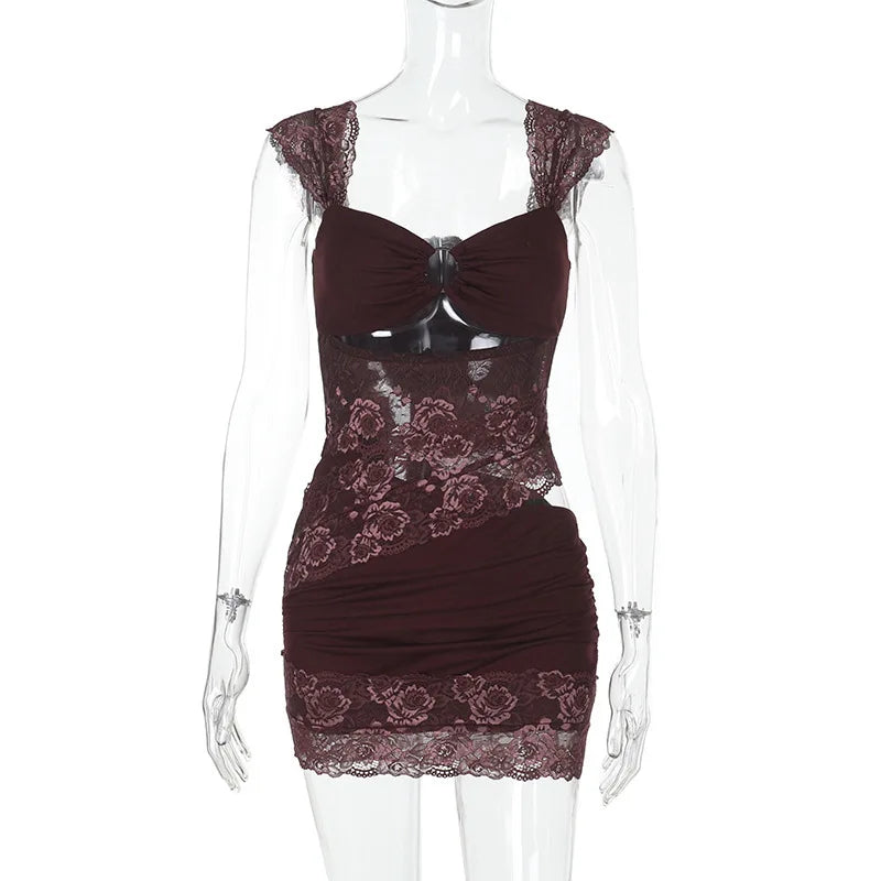 Mini Dress with Lace Detail and Cutout - Rita