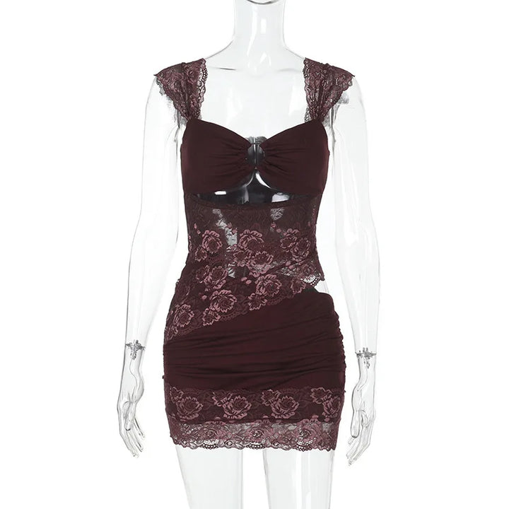Mini Dress with Lace Detail and Cutout - Rita