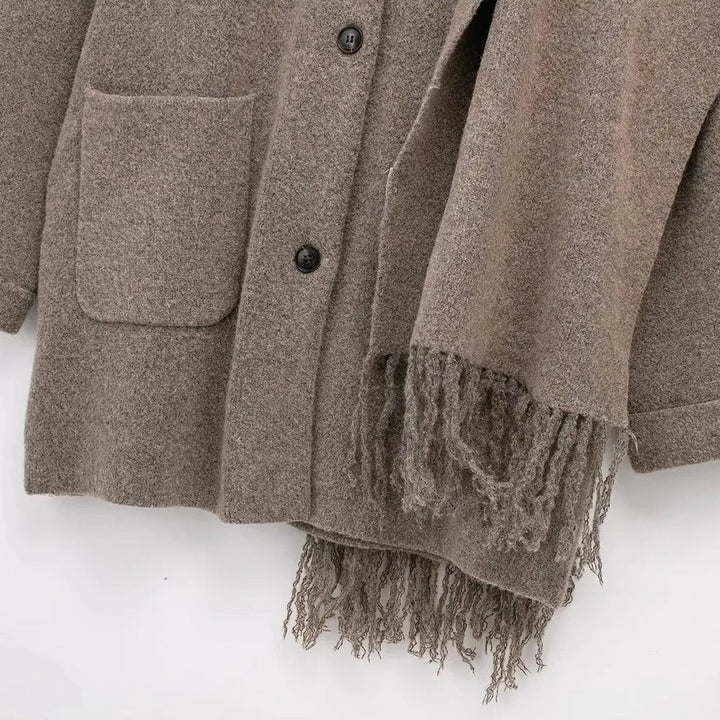 Wool Coat with Scarf Design, Button and Pocket Details - Lorenzo