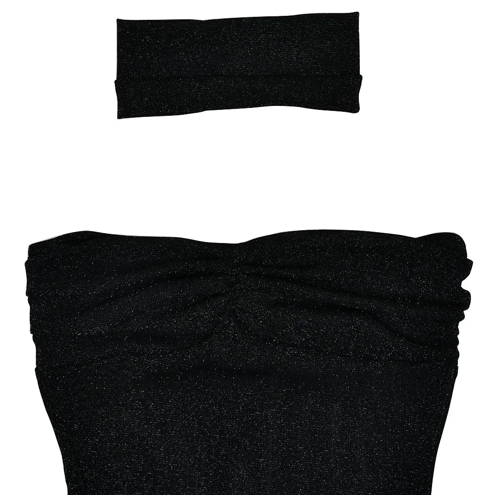 Strapless Maxi Dress with Glitter Mesh and Ruching Detail - Haisley