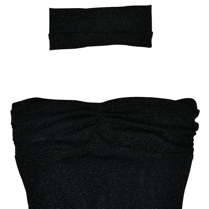 Strapless Maxi Dress with Glitter Mesh and Ruching Detail - Haisley