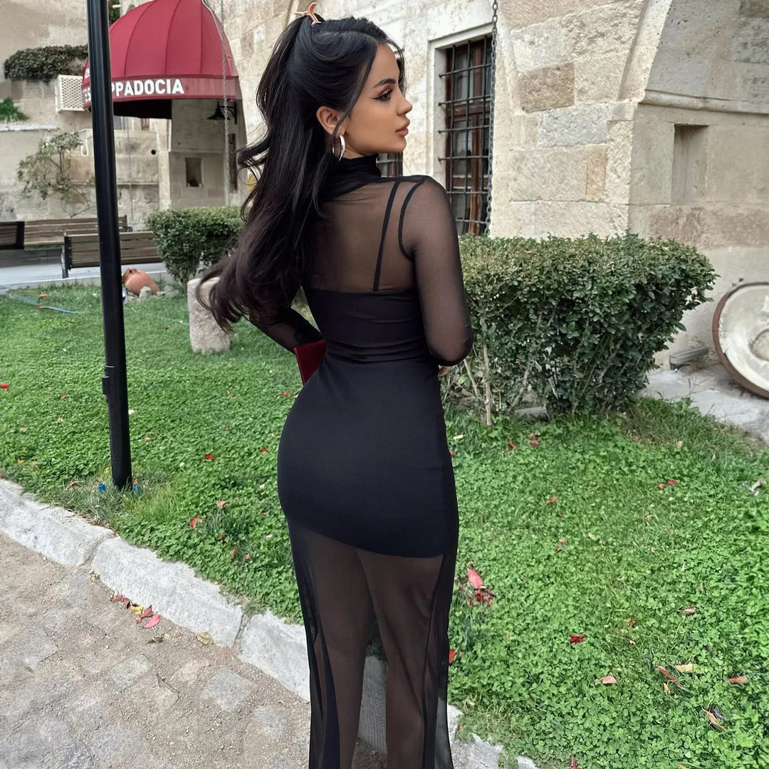 Mesh Maxi Dress with Turtleneck Underskirt - Isabella