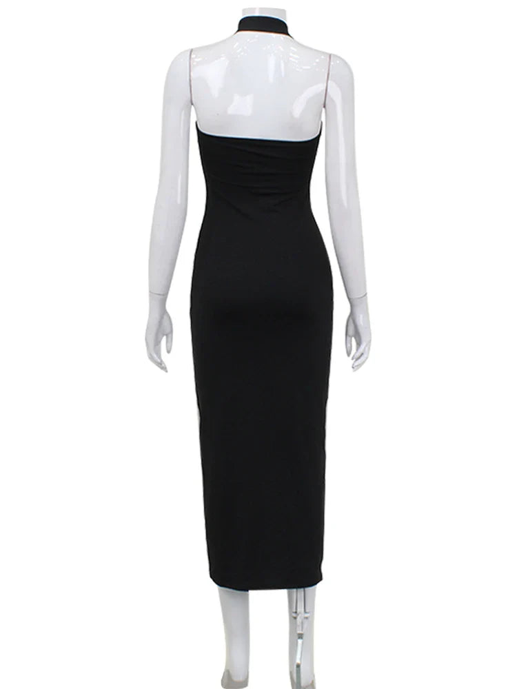 Fitted Maxi Dress with Cross Open Back Design - Sylvie