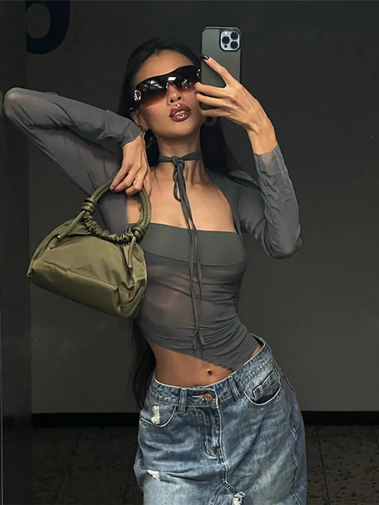 Mesh Shirt with Asymmetric Cut - Nyx