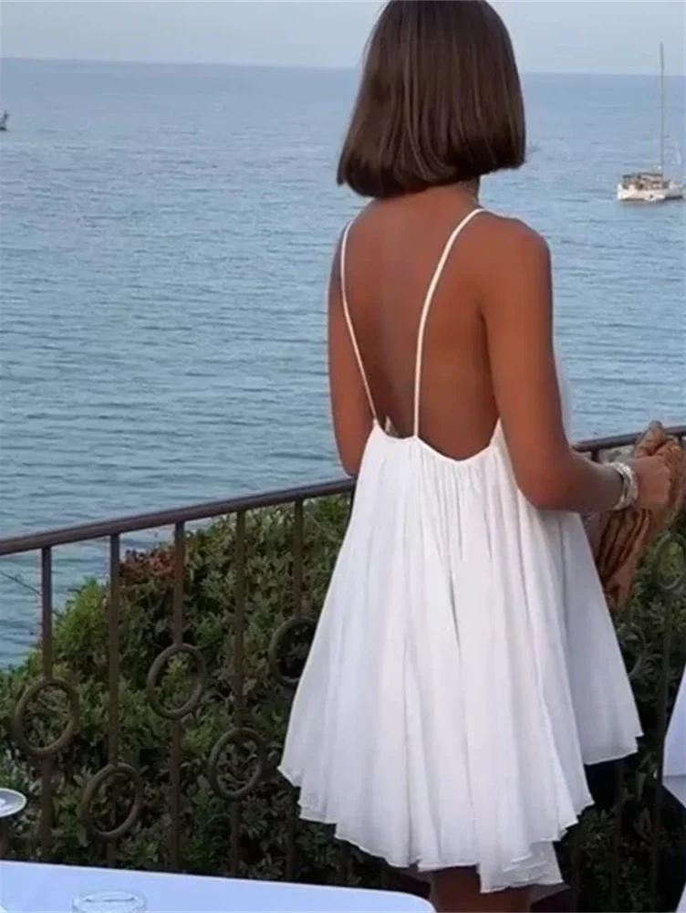 Ruffled Chiffon Mini Dress with Open Back - Penelope