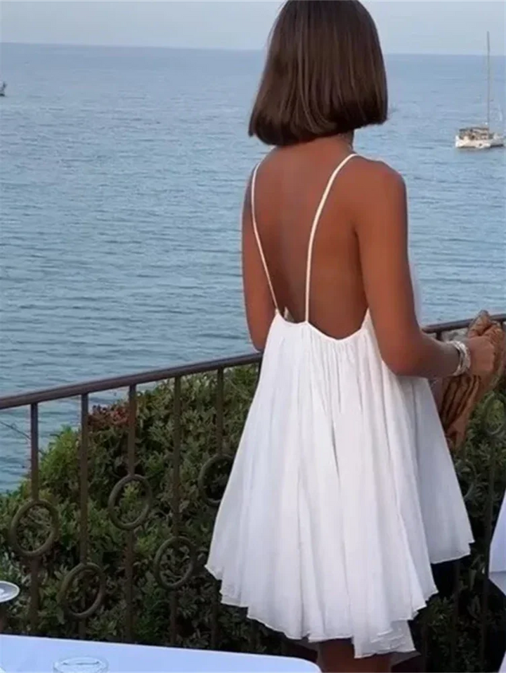 Ruffled Chiffon Mini Dress with Open Back - Penelope