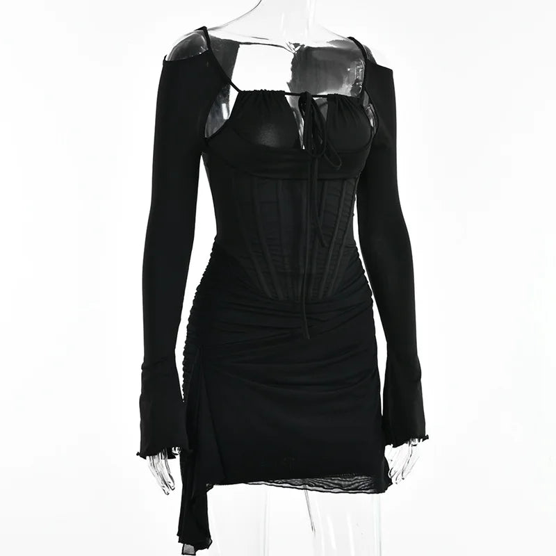 Mini dress with corset design and tie - KASIE