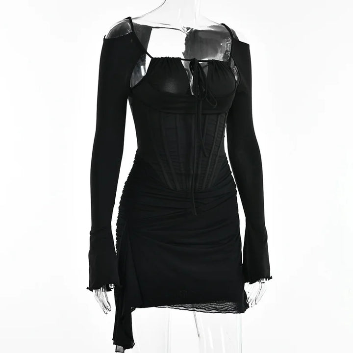 Mini dress with corset design and tie - KASIE